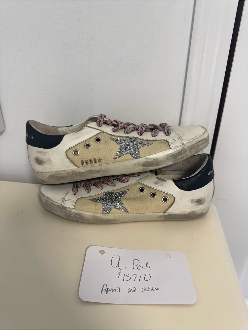 Golden Goose White, Beige & Silver Star Low-Top Sneakers - Picture 2 of 7